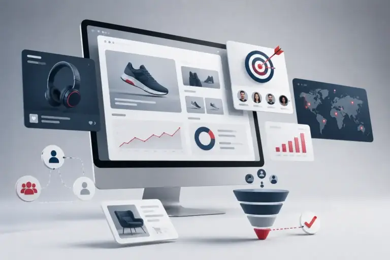 Digitale marketingdashboard met doelgroepanalyse, advertenties en conversie optimalisatie